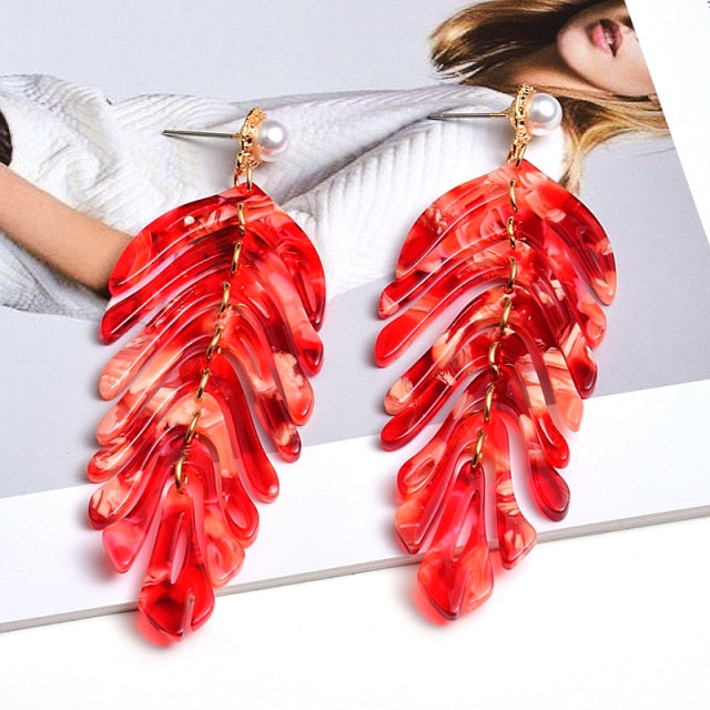 Red Leaf Statement Earring with Pearl Post