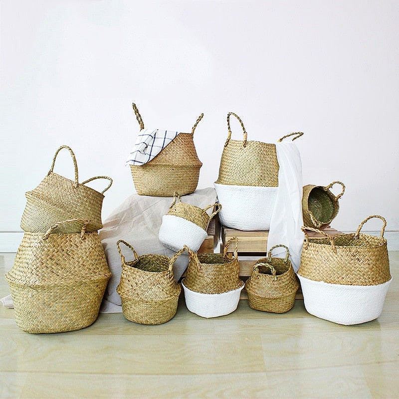 Natural Handwoven Rattan Wicker Plant Baskets Seagrass - Storage Household Organizer